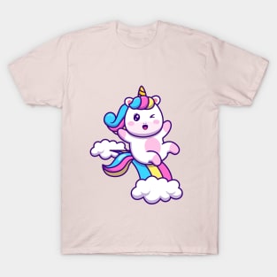 Cute Unicorn - Rainbow and Clouds T-Shirt